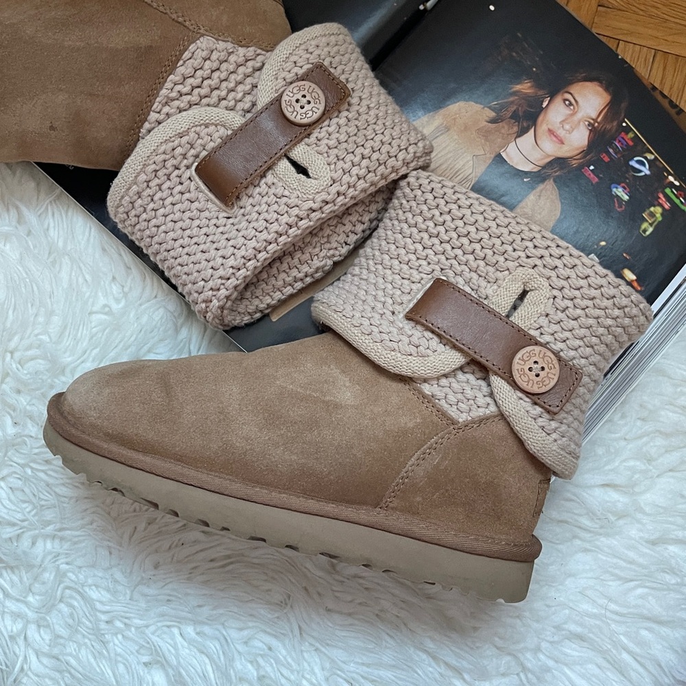UGG Shaina Beige Knit Cuff Boots - Picture 3 of 11